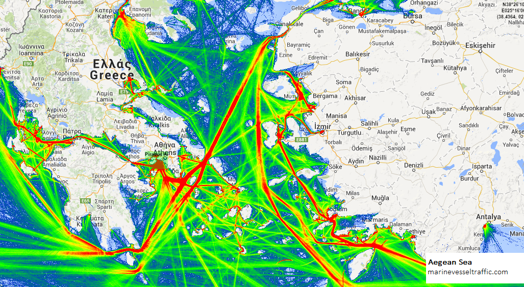 Live Marine Traffic, Density Map and Current Position of ships in AEGEAN SEA